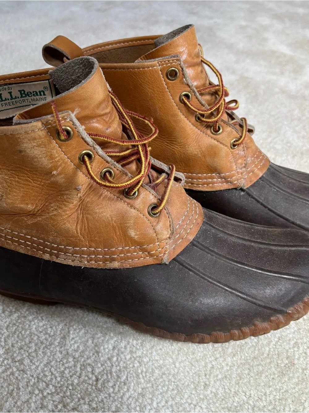 L.L. Bean Men’s Tan Leather and Dark Brown Rubber Duck Boots